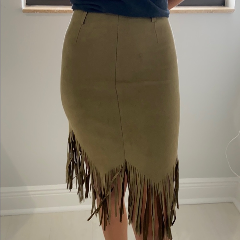 Green Suede Fringe Skirt